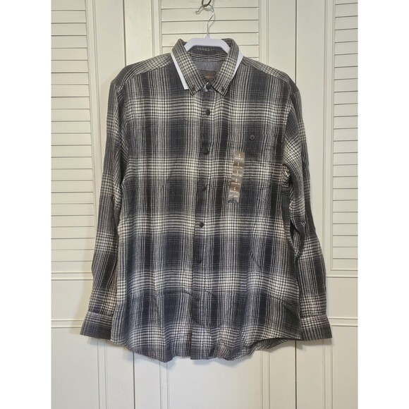 Mens Gray Plaid Flannel Button Up LS Shirt Large NWOT - Picture 1 of 4